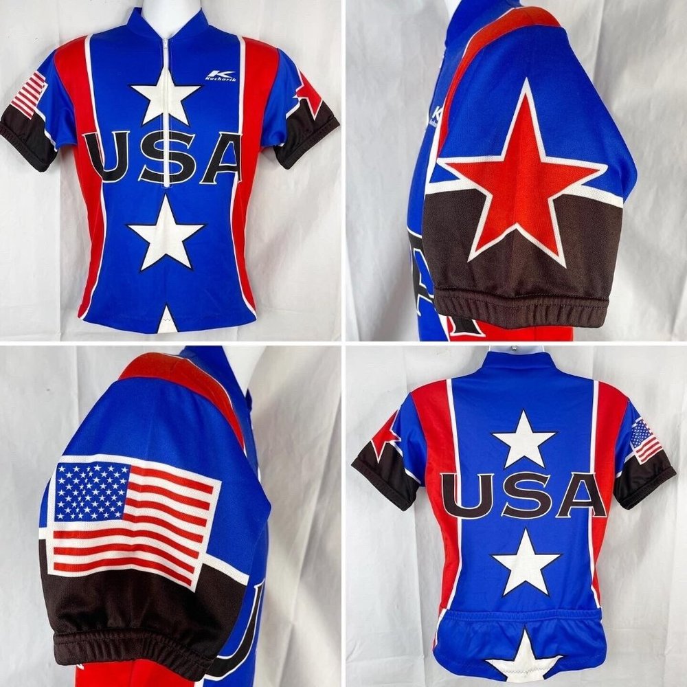 USA Stars America Patriotic Kucharik 1/2 Zip M Cycling Jersey Medium Mens 40x26